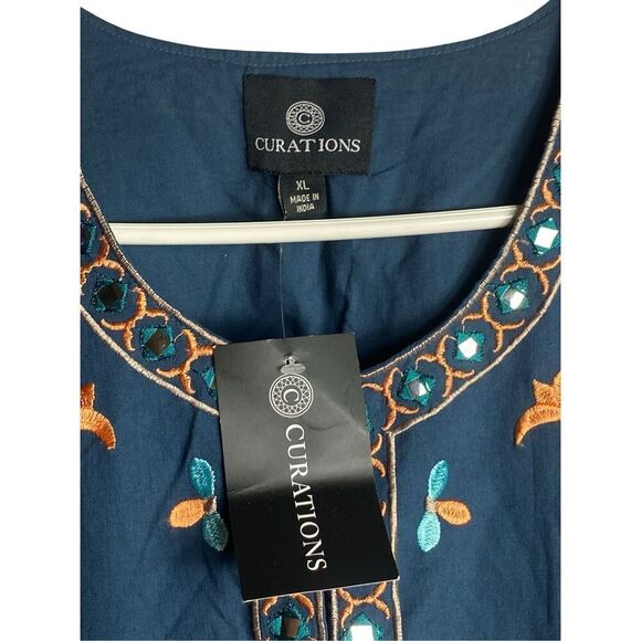 Curations Embroidered Boho Mirror Jacket Size XL Navy Blue Festival Folk Style N - Picture 5 of 7